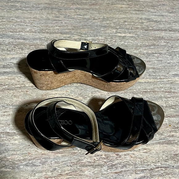 Jimmy Choo open toe strapped glossy wedge sandals - Picture 4 of 16